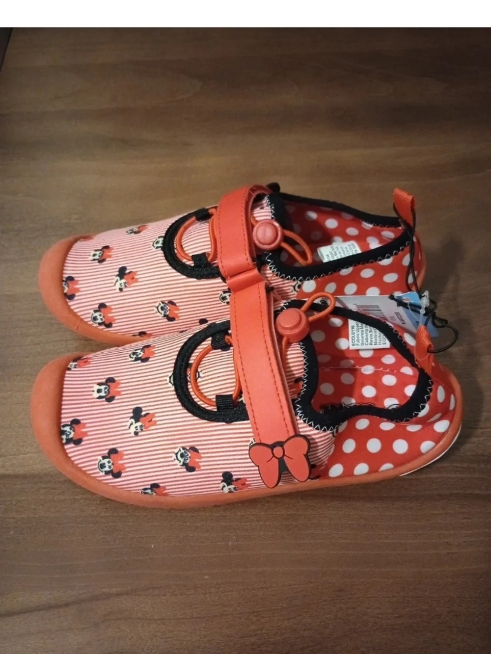 13/1 Disney Minnie Mouse Water Shoes Bows Bungee Cord New With Tags